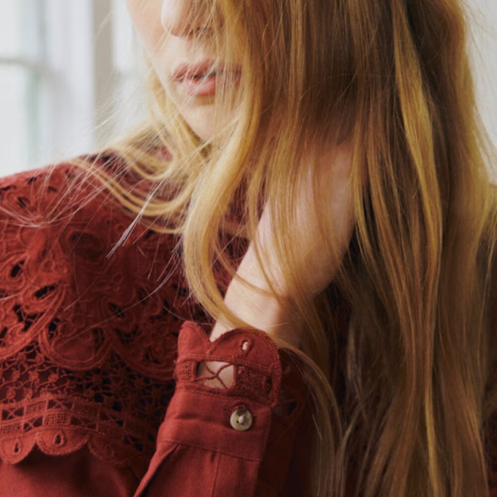 Sézane x Sea NY NWT Astrid Shirt in Burgundy Embroidery Size 38/US 6 - Picture 4 of 7